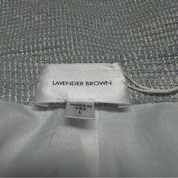 LAVENDER BROWN Silver Blue Tweed Shorts L High Waist Textured Lined Dressy Chic - Picture 5 of 14